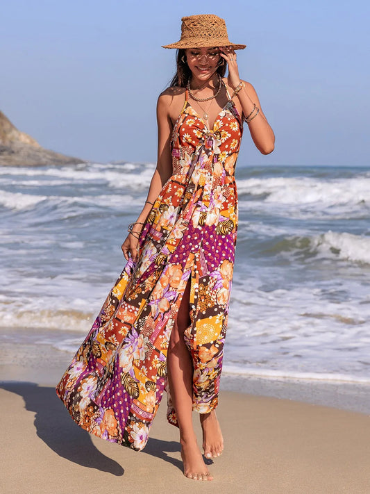 Robe fendue à imprimé