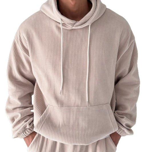 Sweat-shirt à capuche et grande poche en velours côtelé