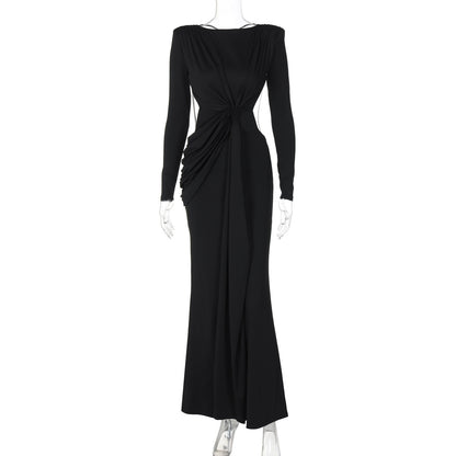 Robe sexy à manches longues et dos nu ajouré pour femme