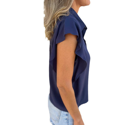 Chemise décontractée en satin de couleur unie à manches courtes et boutons amples