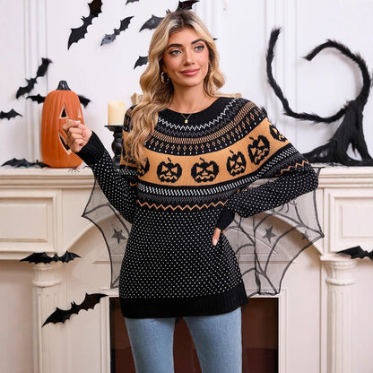 Pull rétro brodé citrouille d'Halloween
