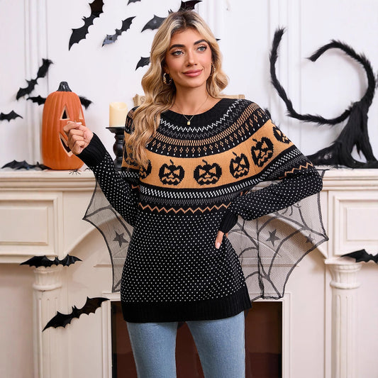 Pull rétro brodé citrouille d'Halloween