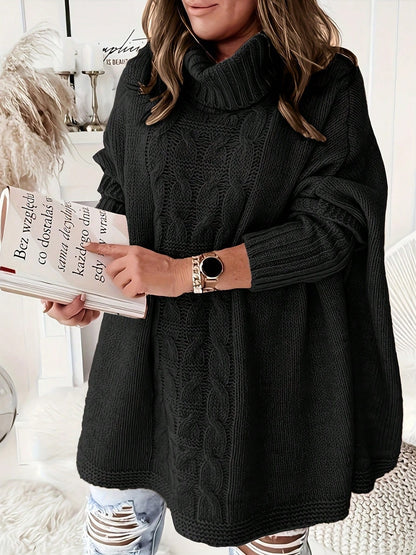 Pull en tricot ample et décontracté à manches chauve-souris pour femme, grande taille