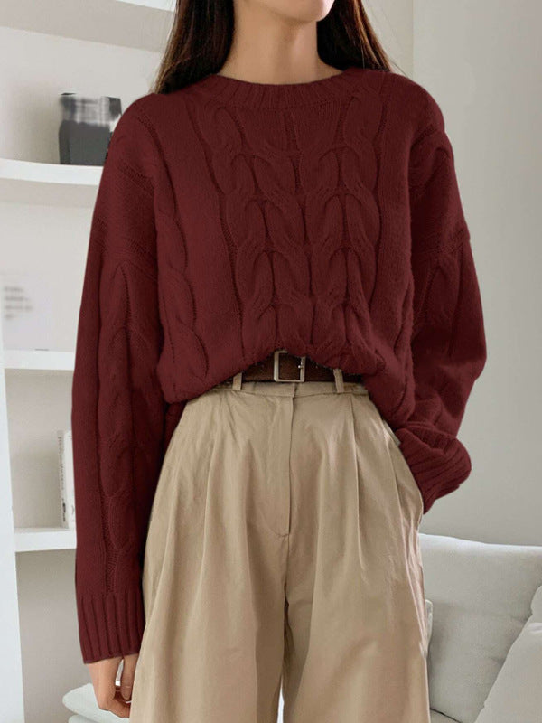 Pull tendance à col rond et couleur unie assorti
