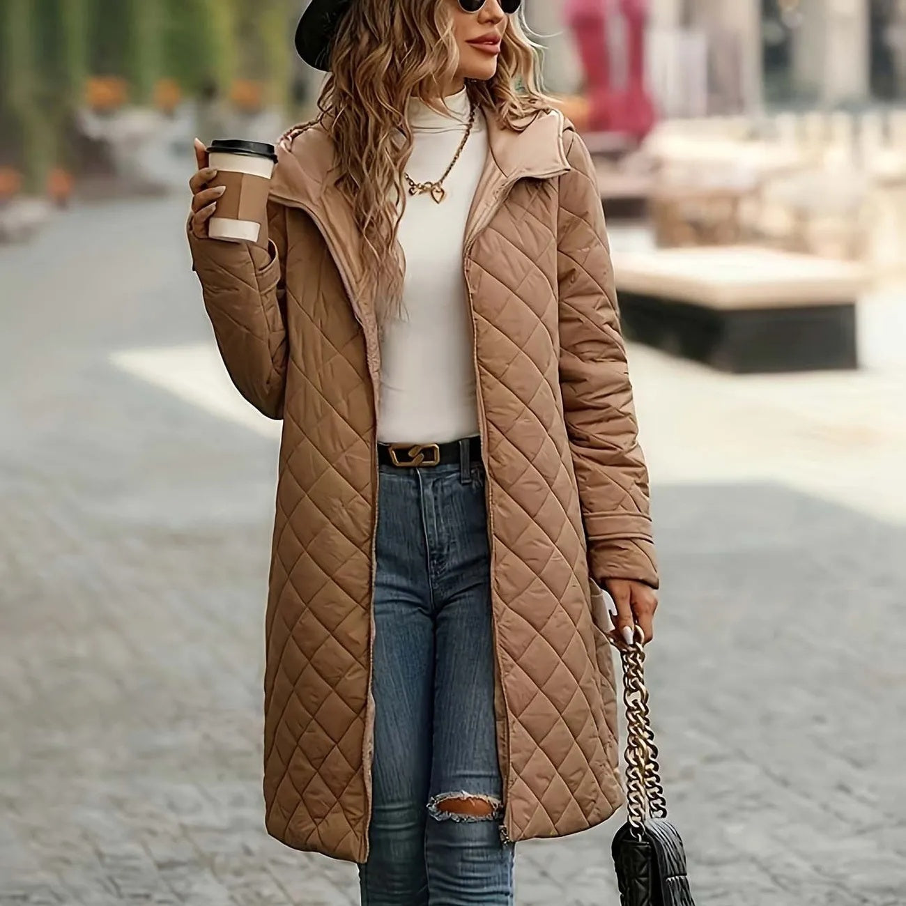 Manteau décontractée à capuche en coton Rhombus