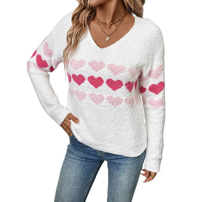 Pull col en V avec motif cœur