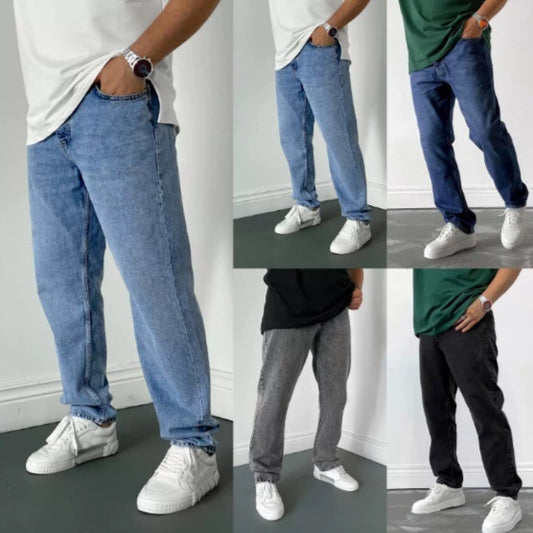 Jeans régular larges couleur uni