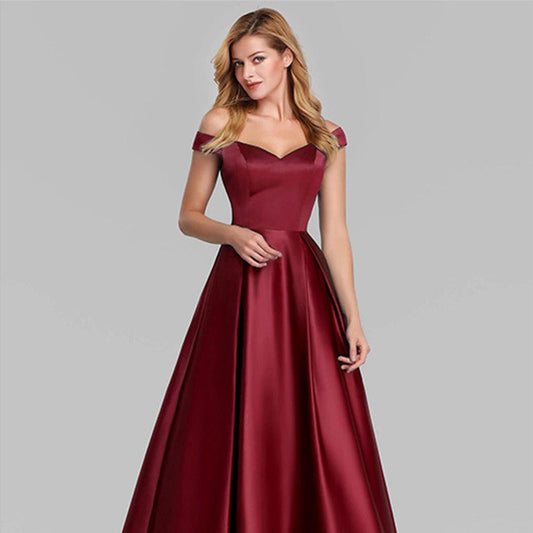 Robe longue vintage à col en V et couleur unie