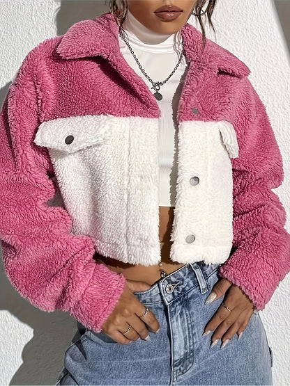 Manteau décontracté en peluche composite à col rabattu