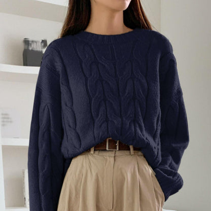 Pull tendance à col rond et couleur unie assorti