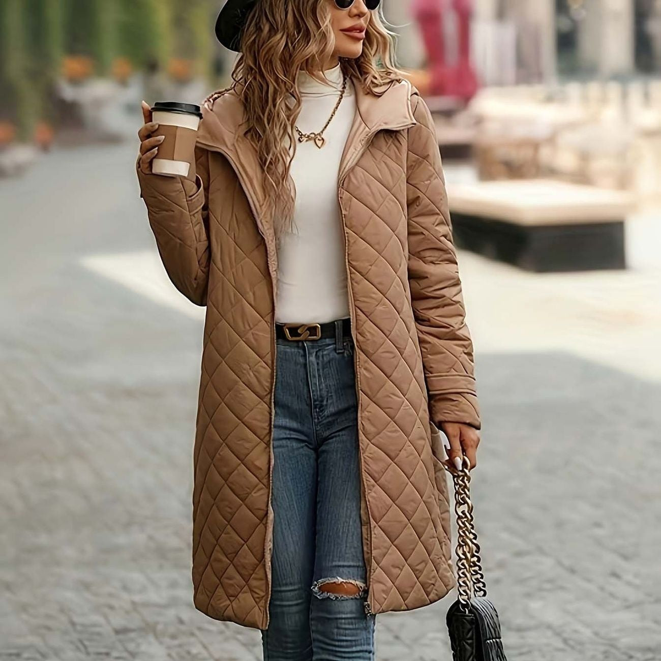 Manteau décontractée à capuche en coton Rhombus