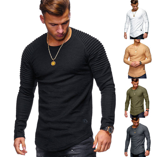 T-shir uni, coupe slim, col rond, manches longues