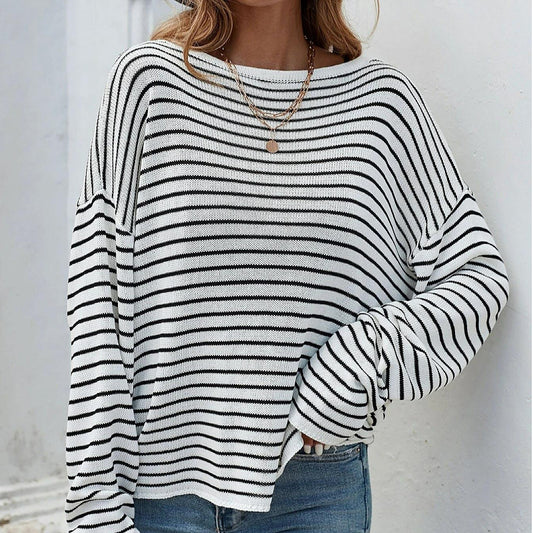 Pull croisés dos nu à manches longues et rayures