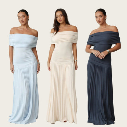 Robe plissée à épaules dénudées