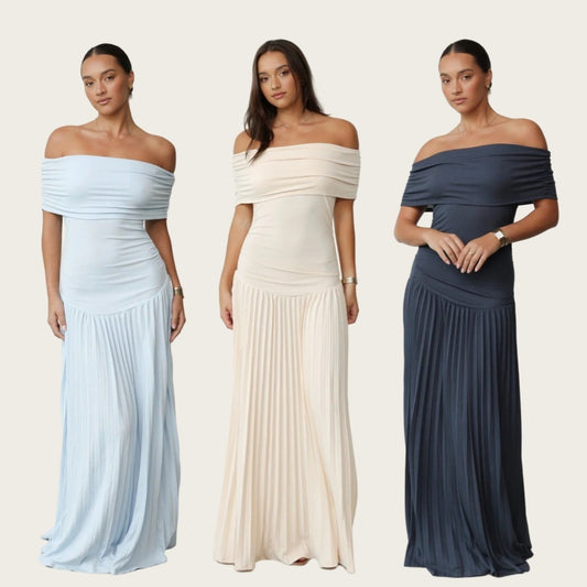 Robe plissée à épaules dénudées