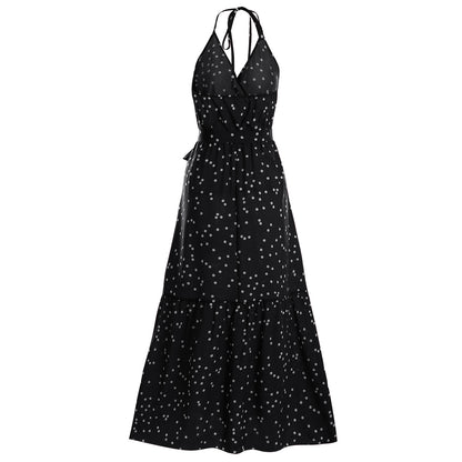Robe longue à pois et col en V
