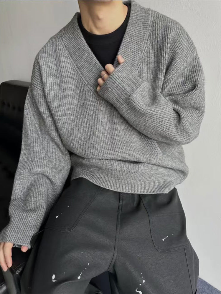 Pull en maille décontractée col V pour homme