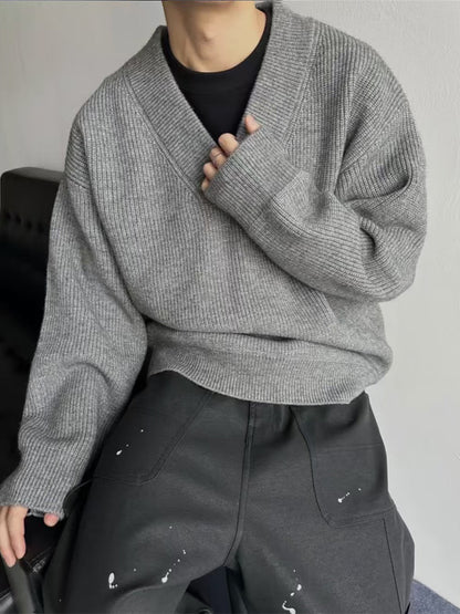 Pull en maille décontractée col V pour homme