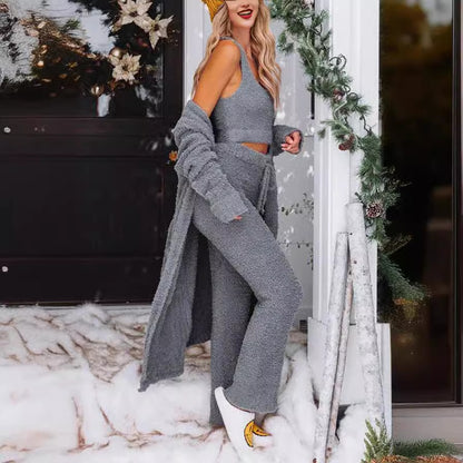 Ensemble trois pièces élégant et décontracté avec cardigan ample