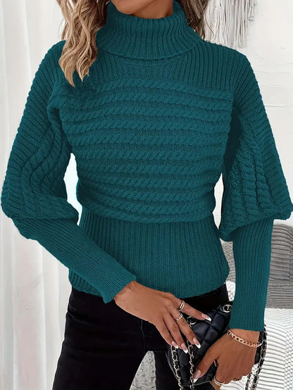 Pull col roulé manches longues à tricot