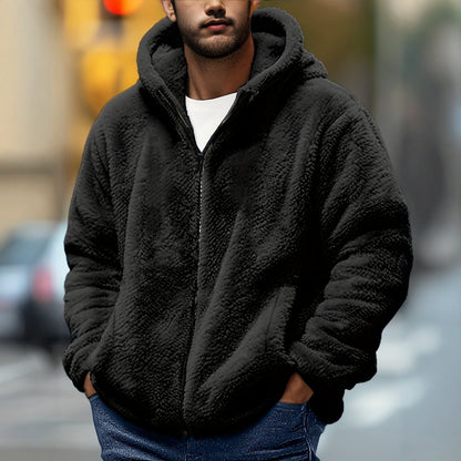 Veste doublée polaire pour homme rembourrée et chaude, avec capuche