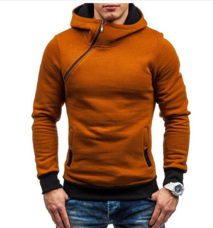 Sweat à capuche à fermeture éclair oblique, couleur unie