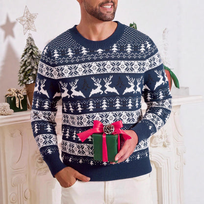 Pull de Noël pour homme, col rond, coupe ample, en maille
