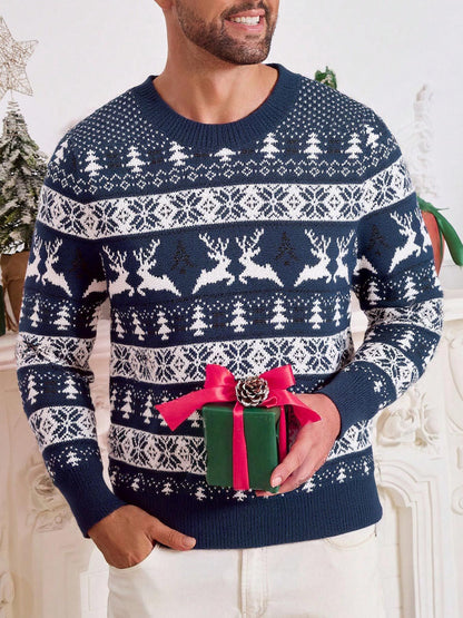 Pull de Noël pour homme, col rond, coupe ample, en maille