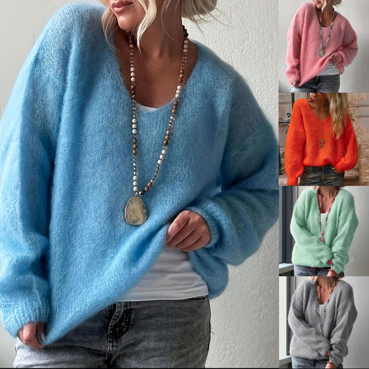 Pull ample de couleur unie style décontracté