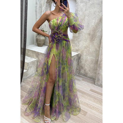 Nouvelle robe de soirée en maille à épaules inclinées, jupe longue décontractée et tendance