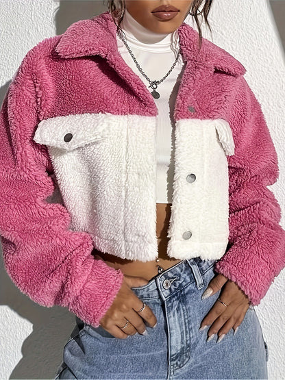 Manteau décontracté en peluche composite à col rabattu