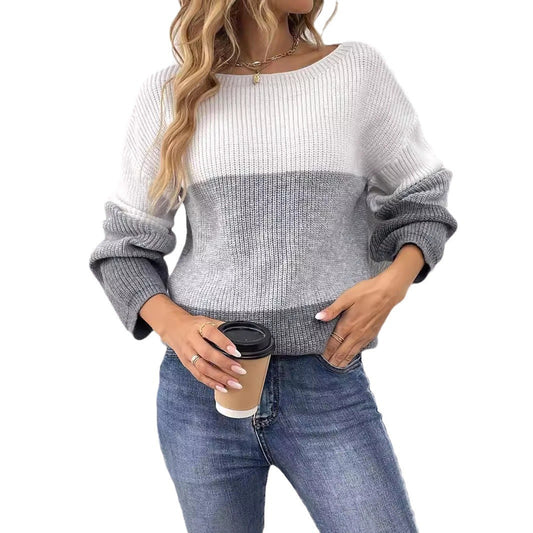 Pull contrasté gris et blanc