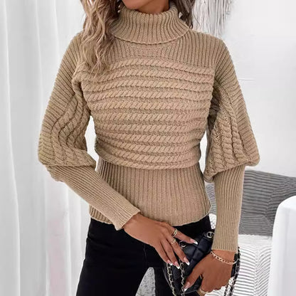 Pull col roulé manches longues à tricot