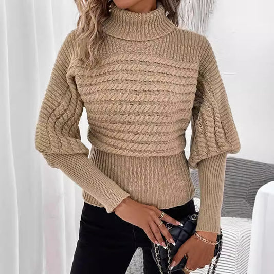 Pull col roulé manches longues à tricot