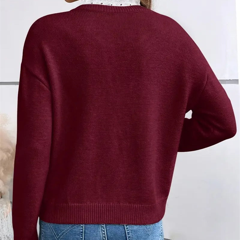 Pull à col en V ample en dentelle unie