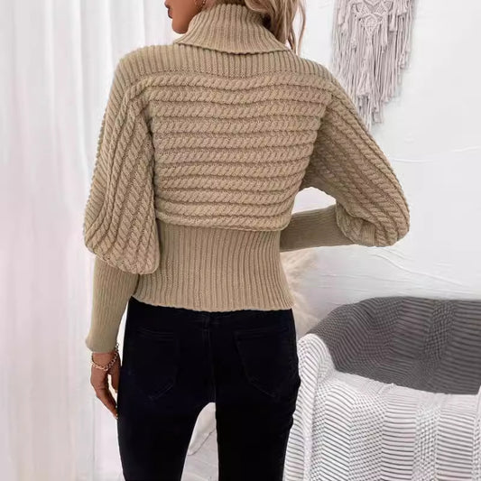 Pull col roulé manches longues à tricot
