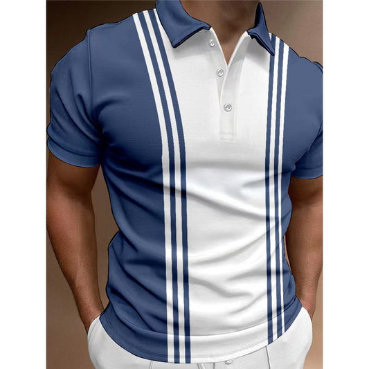 T-shirt décontracté à revers imprimé à 3 boutons