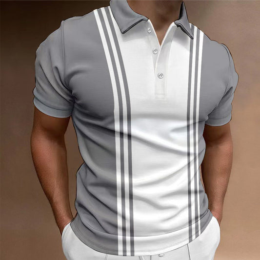 T-shirt décontracté à revers imprimé à 3 boutons