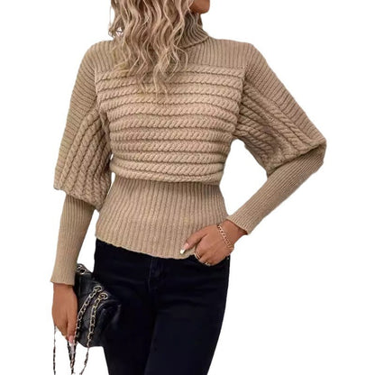 Pull col roulé manches longues à tricot