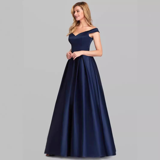 Robe longue vintage à col en V et couleur unie