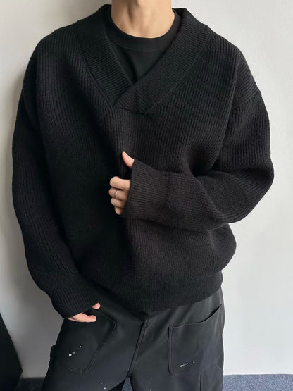 Pull en maille décontractée col V pour homme