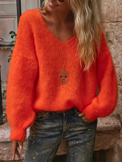 Pull ample de couleur unie style décontracté