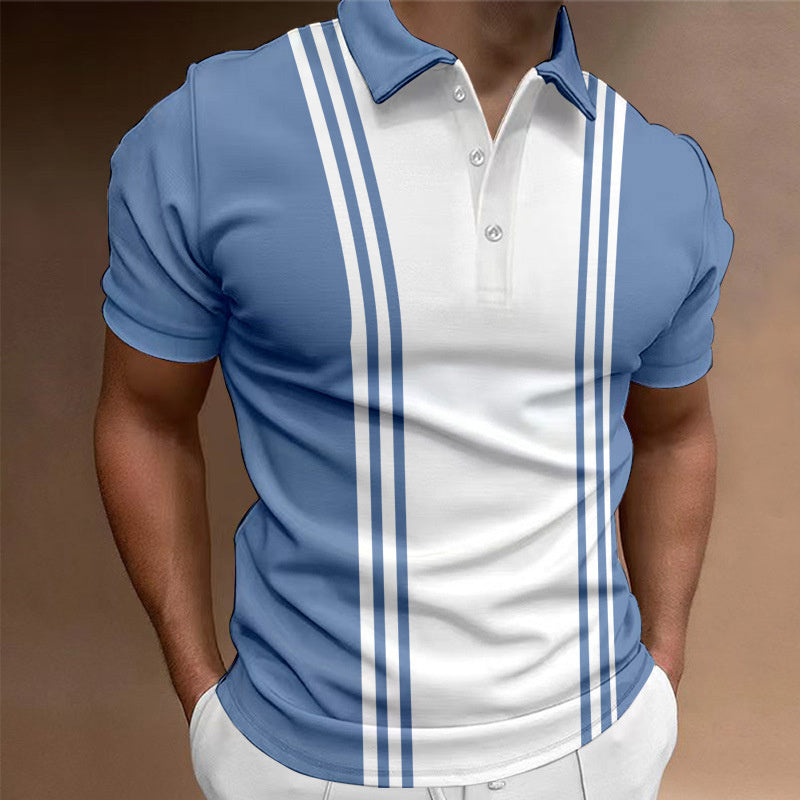 T-shirt décontracté à revers imprimé à 3 boutons