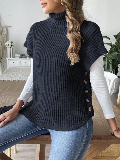 Gilet à col roulé européen et américain avec décoration de fixation