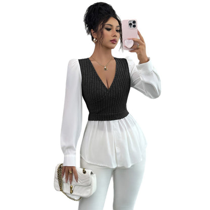 Chemise élégante à manches longues et coutures apparentes