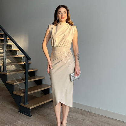 Robe moulante plissée taille haute, couleur unie