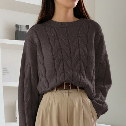 Pull tendance à col rond et couleur unie assorti