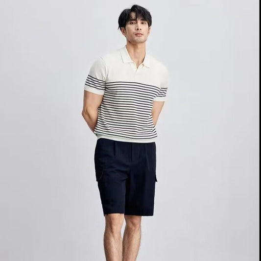 Pull en soie glacée grande taille rayé à manches courtes assorti