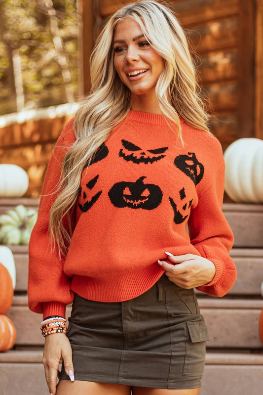 Pull orange citrouille à épaules tombantes