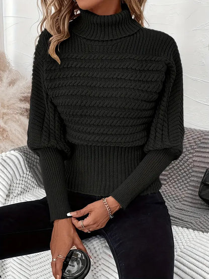 Pull col roulé manches longues à tricot